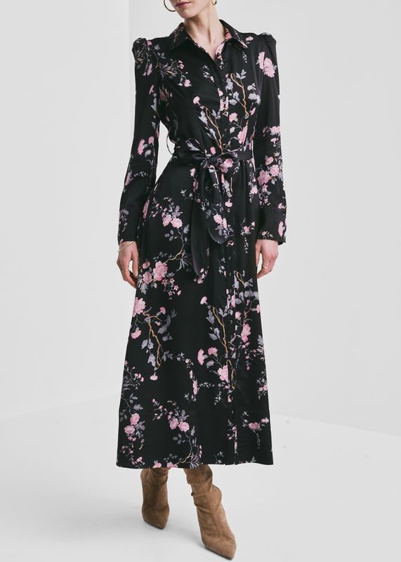 BYTIMO - Satin Belt Midikjole Midnight Garden 2610583 476