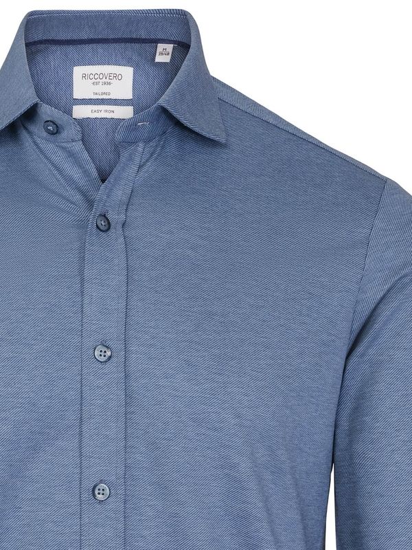 RICCOVERO - M Leo Tailor Fit Jersey Skjorte Blue 3810-159